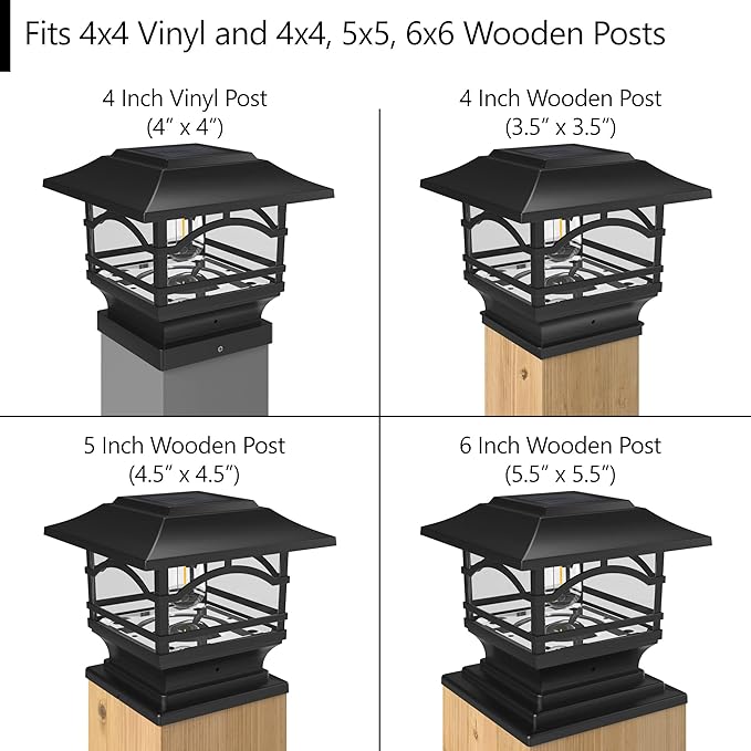 Edison Solar Outdoor Post Cap Lights - 4x4 5x5 6x6 - Bright LED Light for Fence Deck Garden or Patio Posts - Slate Black (1 Pack) | Slate Black, fence/deck/garden/patio posts, diecast aluminum & glass, bright 30lm warm white LED, auto-on, 8h, cordless,...