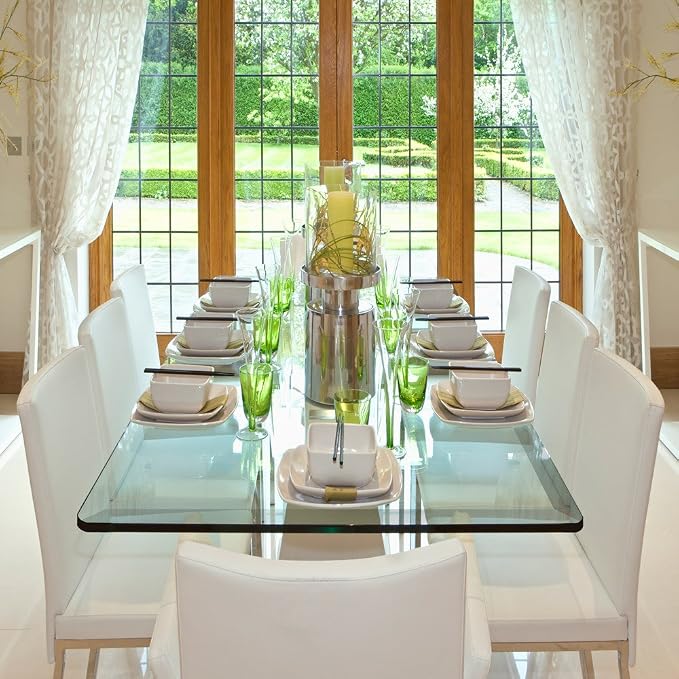 Dulles Glass 30X60 inch Rectangular Glass Table Top - Tempered - 1/2" Thick Glass Surface, Safe Beveled Edge, Radius Corners, Multipurpose for Dining Table, Patio, Coffee and End Table