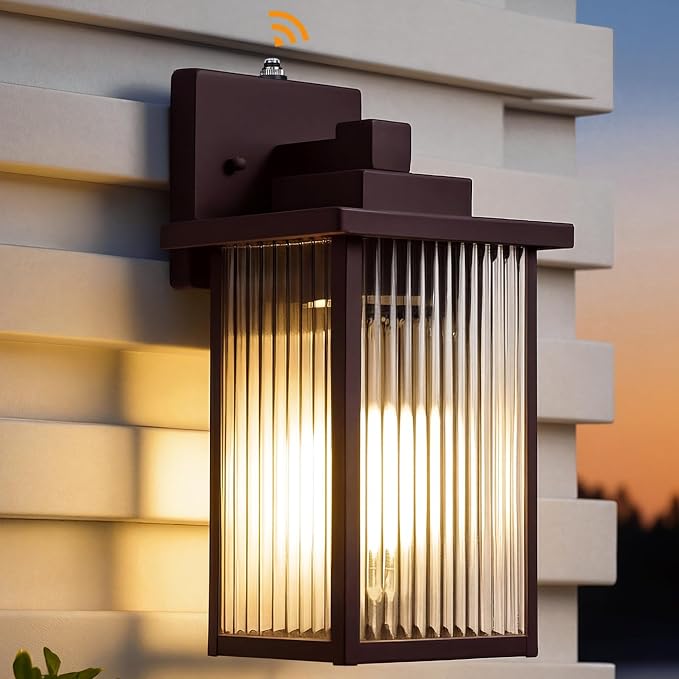 13" Bronze Dusk to Dawn Outdoor Light, Exterior Light Fixture | Auto On and Off, Anti-Rust Metal Frame, Tempered Glass, E26 Socket, Easy DIY Install on Porch, Garage