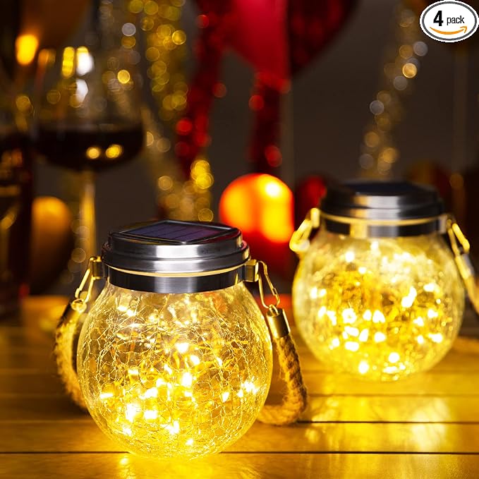 ROSHWEY 4 Pack Solar Lanterns Outdoor Waterproof, Gifts for Women 30 LED Garden Decor Hanging Solar Lights Decorative Backyard Decorative Lighting for Patio Trees Pathway Yard
