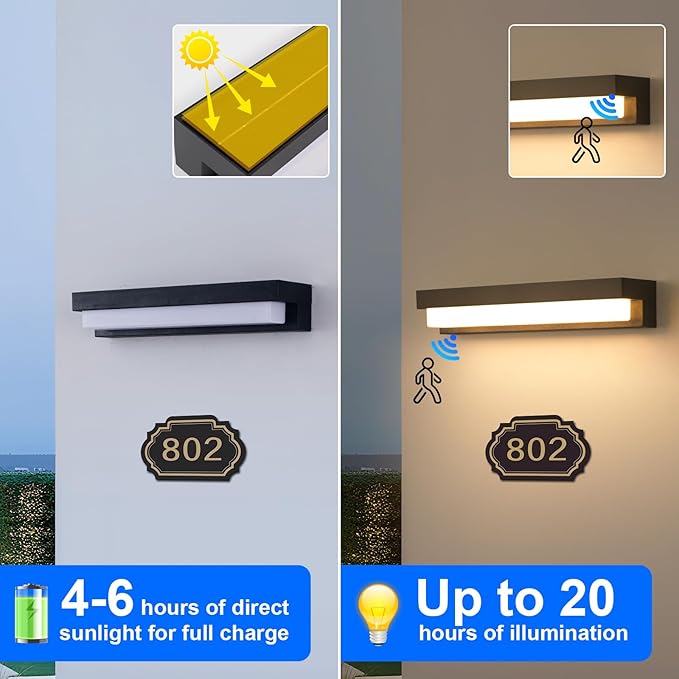 Boajuna Outdoor Solar Wall lamp, Dusk to Dawn Motion Sensor Lantern with 3 Lighting Modes, Wireless Exterior Solar Porch Lights Wall Mount Patio Fence Outdoor Light Fixture
