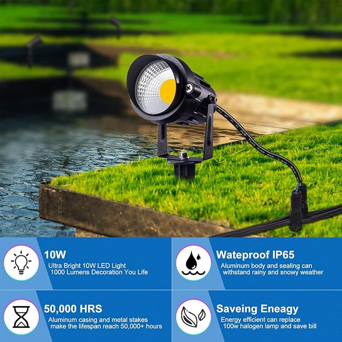 RGB Outdoor Spotlight 10W LED Color Changing Landscape Lights with Remote Control 12V~24V Landscape Lighting Waterproof Spot Lights Outdoor for Yard Garden Patio Lawn Halloween Decorative, 10Pack