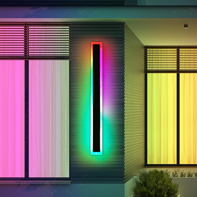 47inch Modern Wall Lights Outdoor, 10 Colour Variations Dimmable Long Wall Sconce, IP65 Waterproof 3000K-6000K Simple Acrylic Exterior Wall Lighting Fixtures for House Garage Front Patio