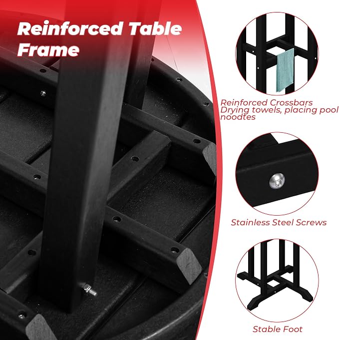 Costaelm Outdoor Bar Table, 37" Counter Height Round Patio Cocktail Bar Table, Patio Bar 3-Pieces Set Bistro Dining Pub Table for Deck, Backyard, Garden, Black
