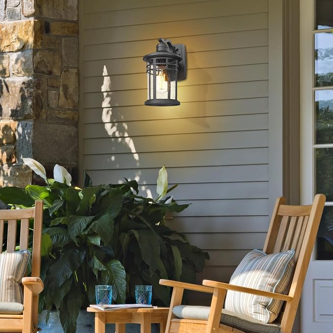 Darkaway Dusk to Dawn Outdoor Porch Wall Light,Outside Wall Mounted Light Seeded Glass Exterior Waterproof Lantern Modern Wall Sconce Lighting for House Front Door Garage