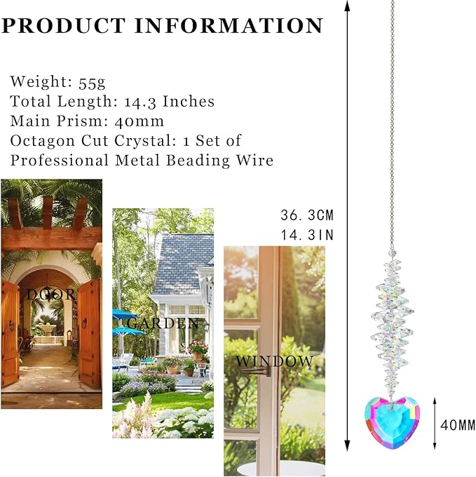 Heart Shaped Crystal Bead Suncatcher Prism Window Garden Hanging Ornament | Crystal Heart Suncatcher with Colorful Beads Prism for Window Garden Indoor Outdoor Home Showpiece Decor