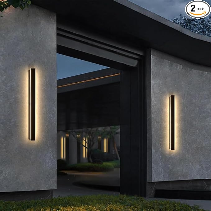 2PC 39inch Modern Outdoor Wall Lights, IP65 Waterproof Long Exterior Light Fixtures Wall Mount, LED Linear Outdoor Wall Sconce Lights, 3000K Outside Garage Lights for House Patio
