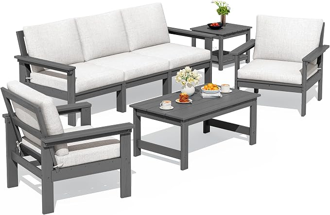 SERWALL HDPE Outdoor Patio Furniture Set | with Coffee Table & Side Table