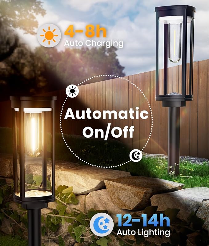 ALFIOT Solar Pathway Lights Outdoor, IP65 Waterproof Auto On/Off Solar Garden Lights Solar Powered Landscape Lighting for Yard Patio Walkway (Warm White, 4pack)
