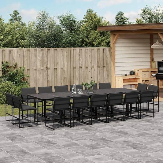 17 Piece Outdoor Patio Dining Set, Foldable Textilene Chairs with Cushions, Space Saving Garden Furniture, Powder Coated Steel Frame, Glass Tabletop