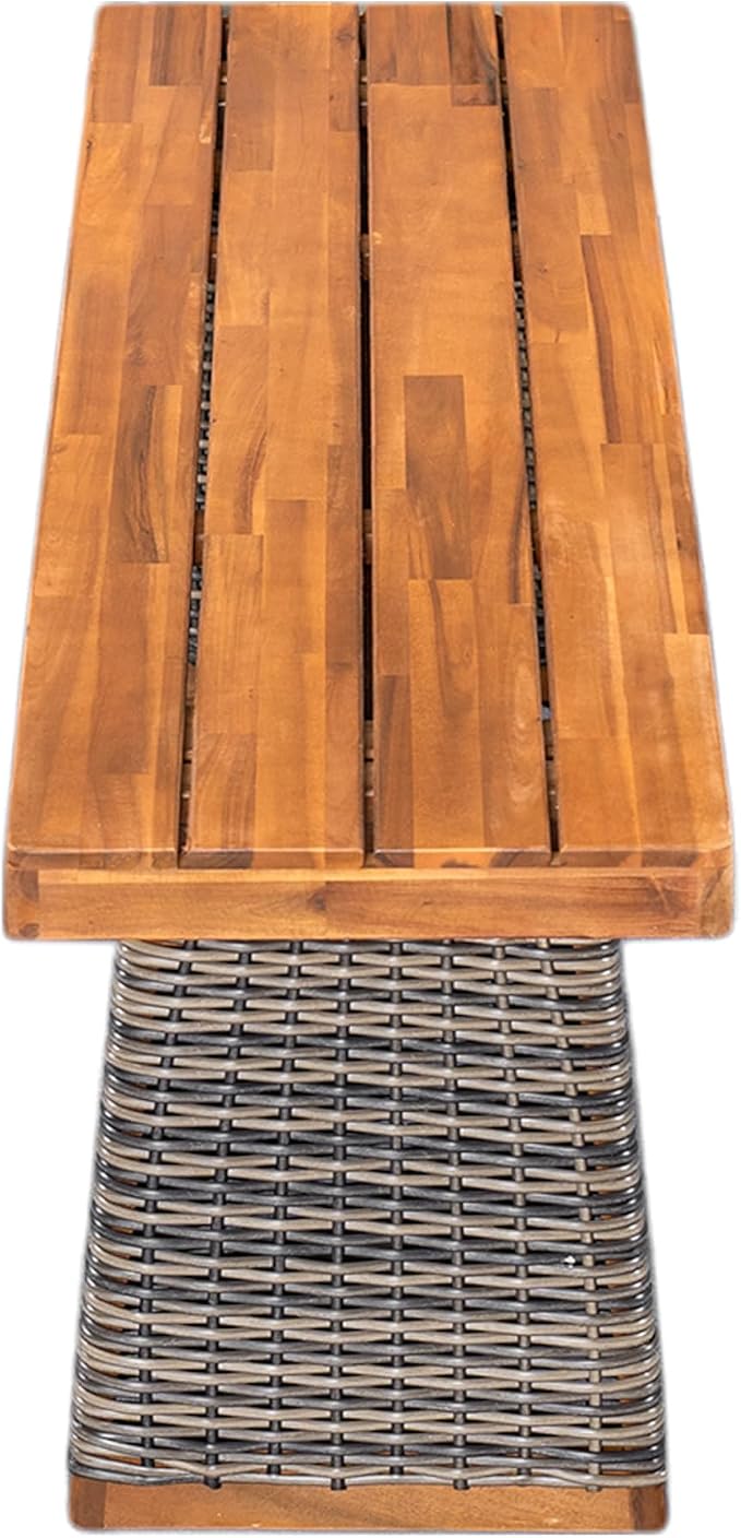 Christopher Knight Home 6-Piece Outdoor Dining Set, Acacia Wood Patio Table with Grey Wicker Bench and 4 Green Wicker Armchairs, Teak Finish, Beige Cushions, Backyard Garden Deck Furniture