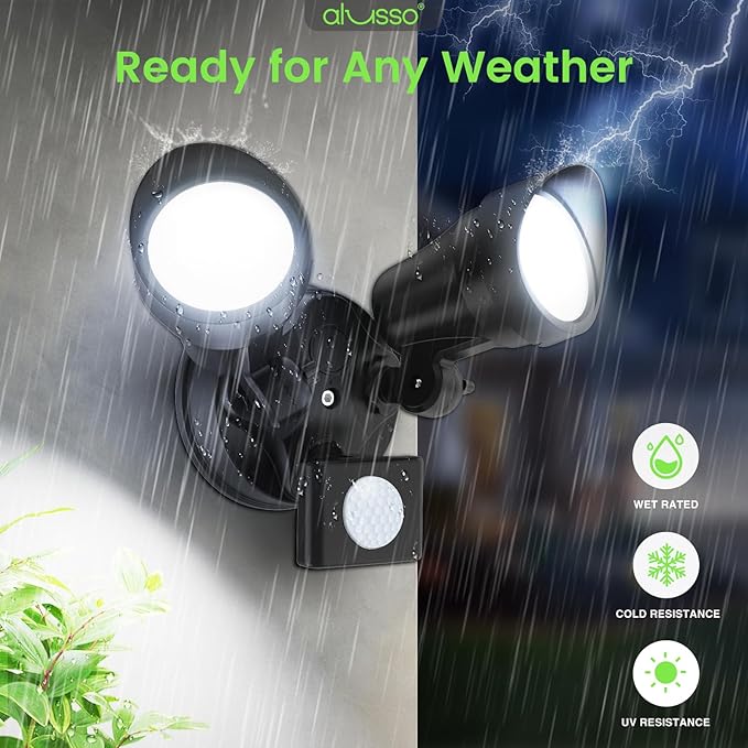 ALUSSO LED Security Lights Motion Sensor, 25W 2000LM Flood Lights Outdoor Motion Sensor with Remote 120V, Dimmable Brightness 3000K-6500K CCT IP65 Security Light ETL Listed for House Garage 1 Pack