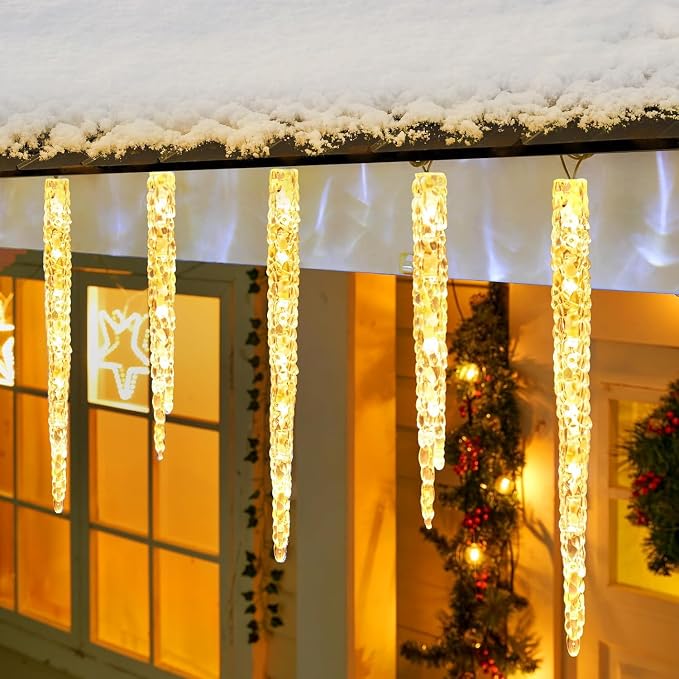 Brightown Icicle Lights Outdoor 20ft with Remote - 20 Tubes 100 LED Icicle Christmas Lights, Waterproof Icicle Indoor Decoration for Tree Patio Roof Holiday Decor, Warm White