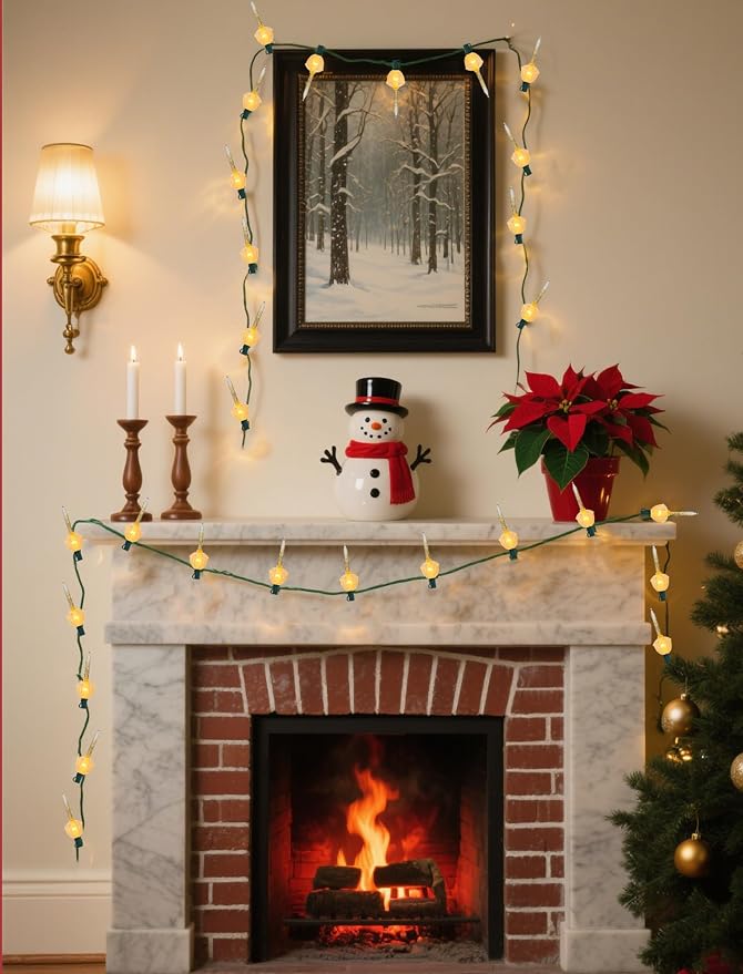 11Ft Golden Christmas Bubble Lights Set, Vintage Christmas Decorations with 8 Golden Glitter Lights (1 Spare), Bubble Lights UL Listed for Christmas Tree Holiday Party Outdoor Lighting Decor