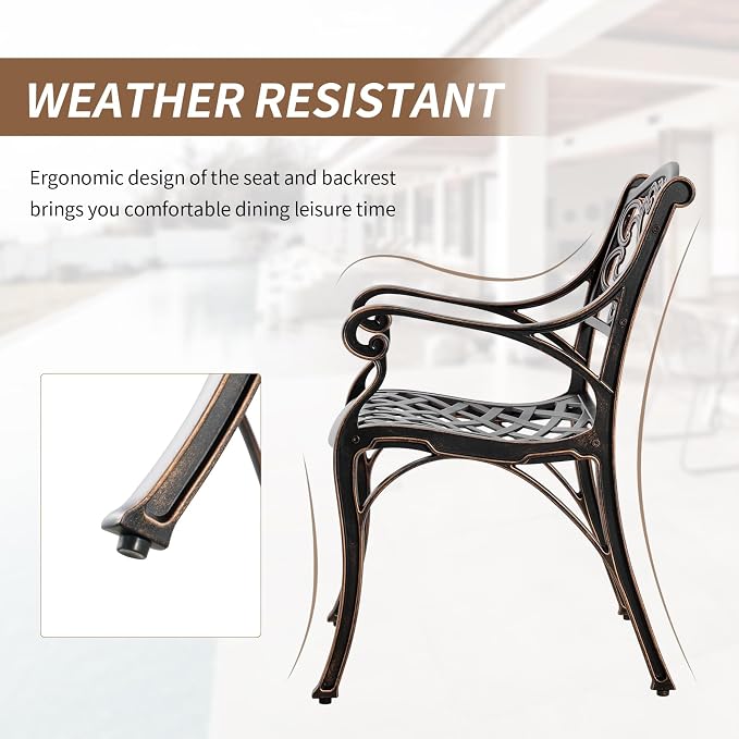 5 Piece Outdoor Patio Dining Set, All-Weather Cast Aluminum Table and Chairs Set of 4, Bistro Set Outdoor with Umbrella Hole for Garden, Porch