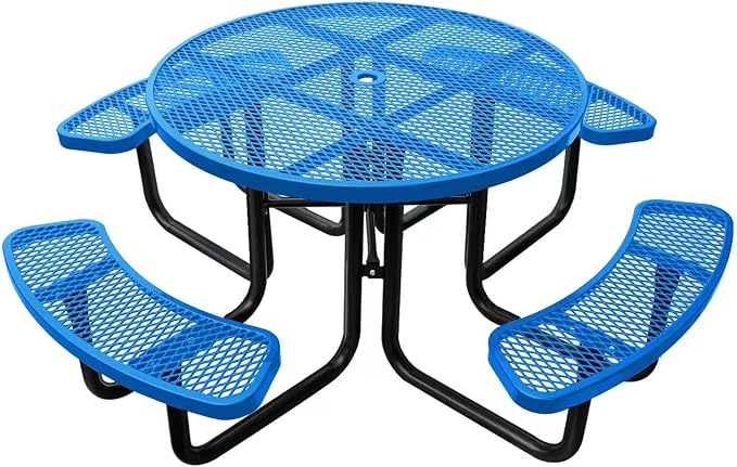 46In Round Outdoor Picnic Table – Heavy-Duty Commercial Steel Table with Thermoplastic Coating, Weatherproof & Rust-Resistant, Perfect for Parks, Patios, Schools & Campgrounds (Blue)