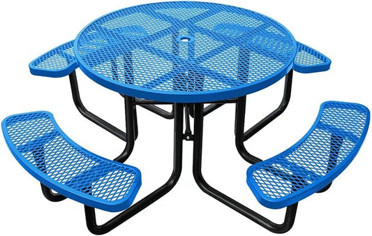 46In Round Outdoor Picnic Table – Heavy-Duty Commercial Steel Table with Thermoplastic Coating, Weatherproof & Rust-Resistant, Perfect for Parks, Patios, Schools & Campgrounds (Blue)