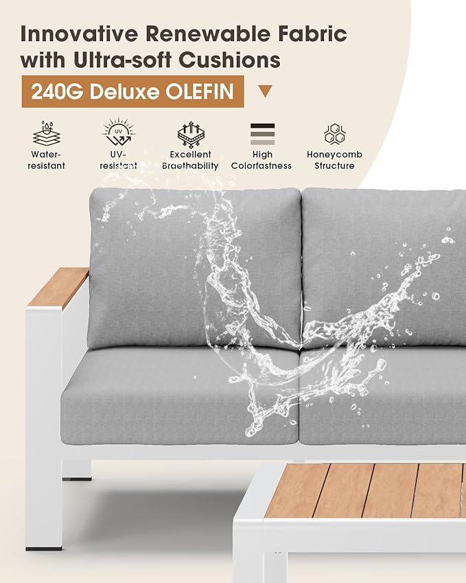 Aluminum Outdoor Patio Furniture Loveseat, All-Weather Patio Conversation Sets with Washable Thick Cushion, Morden Patio Furniture Set for Porch, Balcony, Deck, Yard, White