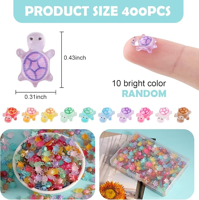 Mini Resin Turtles, Glow in The Dark Tiny Turtle Figurines, Miniature Landscape Ornaments for DIY Fairy Garden, Dollhouse, Aquarium, Fish Tank, Plant Pot Decor, Party Craft Supplies (400)