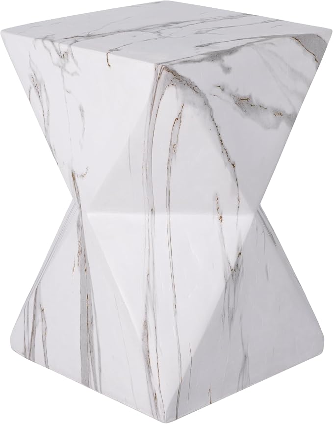 Christopher Knight Home 18.5 Inch Modern Geometric MGO Side Table Hourglass Accent End Table Faux Marble Look Indoor Outdoor Patio Living Room Bedroom