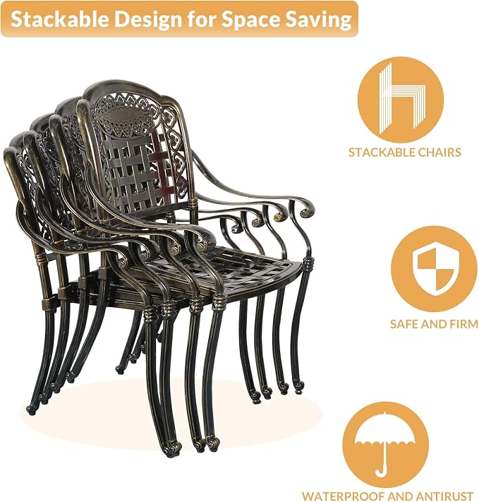 9-Piece Patio Dining Set, Outdoor Patio Table and Chair Set of 84” Oval Cast Aluminum Dining Table with Umbrella Hole and 8 Outdoor Dining Cushion Chairs, Patio Funiture Set for Lawn Garden