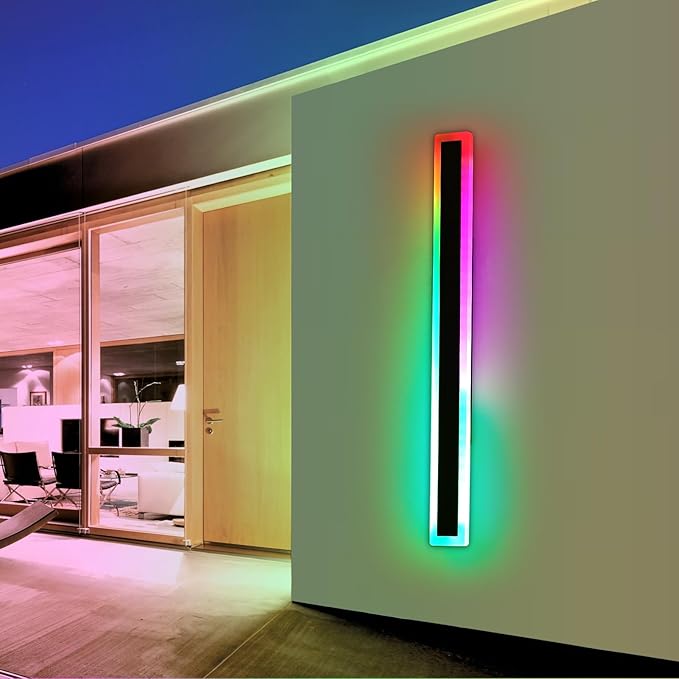 57inch Long LED Outdoor Wall Light, RGB Exterior Lighting Fixture, Dimmable Modern Wall Sconce, 10 Colors, IP65 Waterproof, Wall Mounted Lamps for Porch, Garage, Yard, with Remote Control