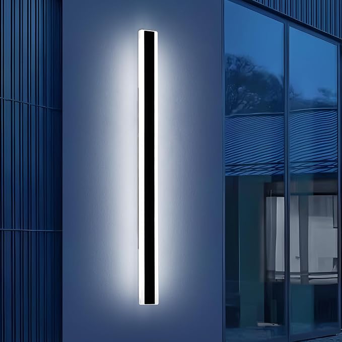 71inch Exterior Wall Light Fixture, 6000K Cold White, Modern Long Outdoor Wall Sconce, IP65 Waterproof, 60W, Black Minimalist Outside LED Strip Lights for Garage, Patio, Balcony, Fence