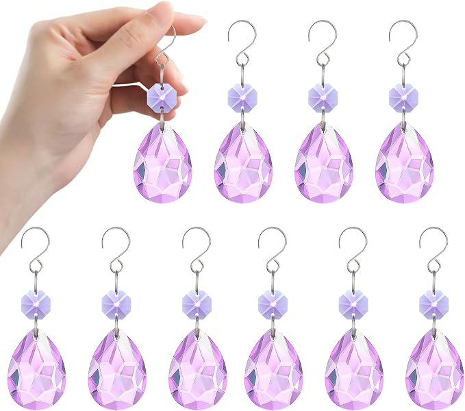 10 Pcs Purple Crystal Bauhinia Suncatcher Prisms Chandelier Window Decor | Purple Crystal Bauhinia Prisms Suncatcher Pendants 3 Inch Chandelier Beads Hanging Sun Catcher for DIY Window Wedding Decor
