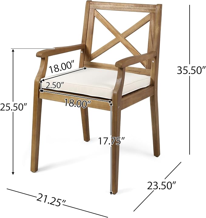 Christopher Knight Home Pines Outdoor 5 Piece Acacia Wood Dining Set with Cushions, Teak Finish and Cream