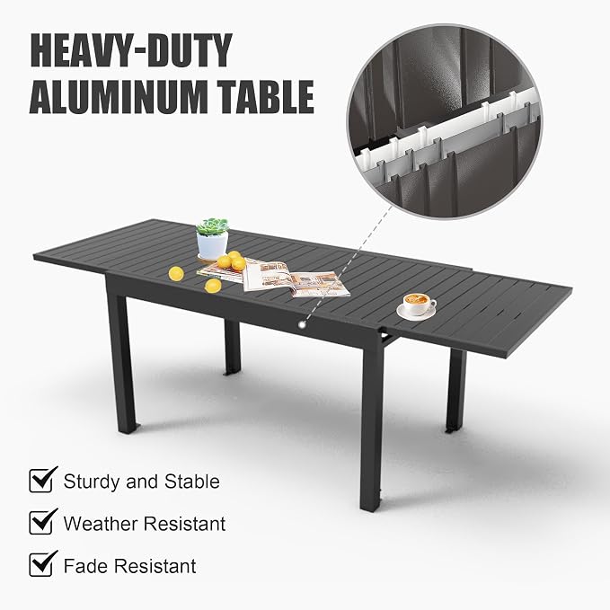 Domi Aluminum Patio Extendable Dining Table 35"- 71", Adjustable Indoor Outdoor Patio Dining Table with E-Coating for 4-6 Person Garden Lawn Porch Bistro Furniture, Dark-Brown