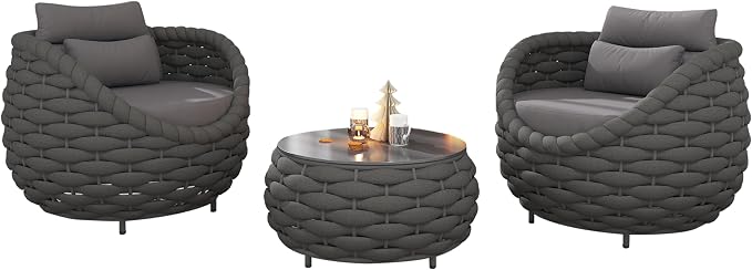 Conversation Set Aluminum Outdoor & Indoor Sofa Modern Patio Furniture Set with Soft Cushion and Coffee Table for Balcony Garden (Black)