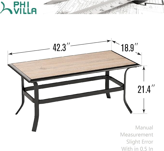 Elegant Wood-Like Outdoor Coffee Tables, Rectangular Patio Tables Suited for Garden, Balcony, Backyard, Black
