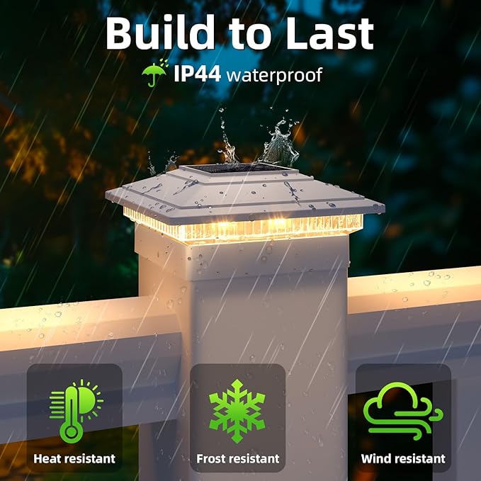 Solar Post Cap Lights Outdoor 16pack, Waterproof Fence Post Solar Lights for 4x4 5x5 6x6 Wood/Vinyl Posts, White Deck Post Lights with 2 Color Modes Decorate Garden Patio Porch Backyard