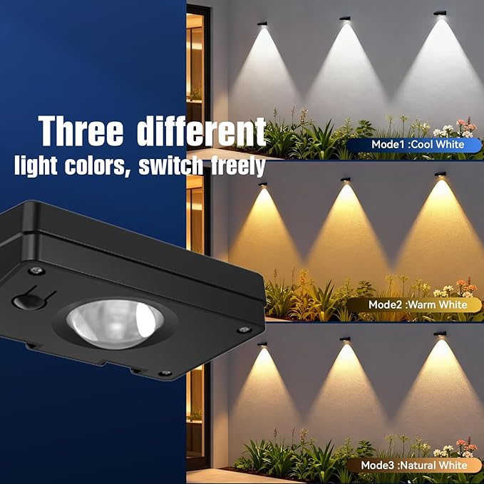 Solar Fence Lights Outdoor, 3 Color Temp, IP65 Waterproof | Cost-Effective Solar Lights for Patio Yard Railing, Easy Install (24 Pack）
