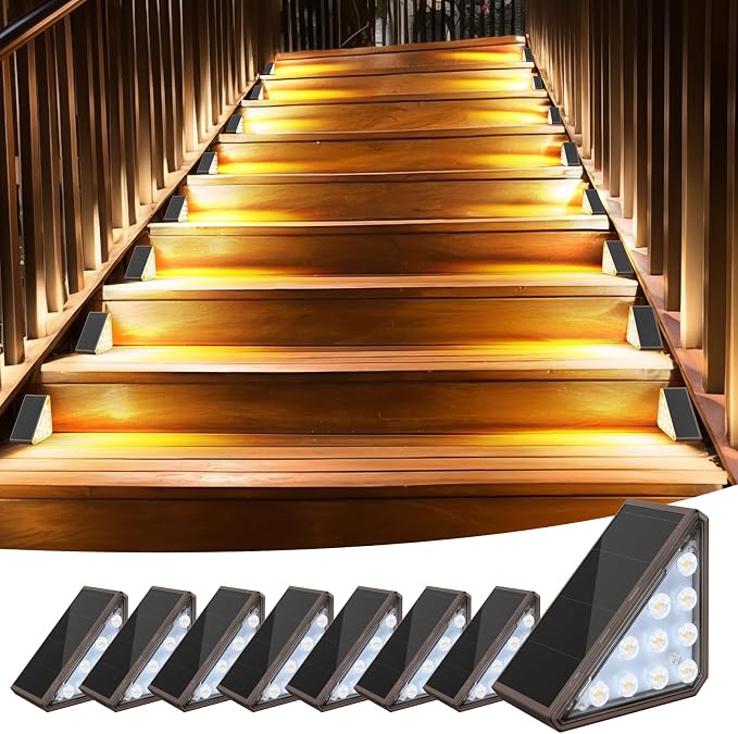 AUDLES Solar Stair Lights, 8 Pack Warm White Step Lights Outdoor Waterproof | LED Solar Deck Light for Outside, IP67-WATERPROOF Light Decor for Stair, Front Step, Front Porch, Patio and Backyard(Brown)