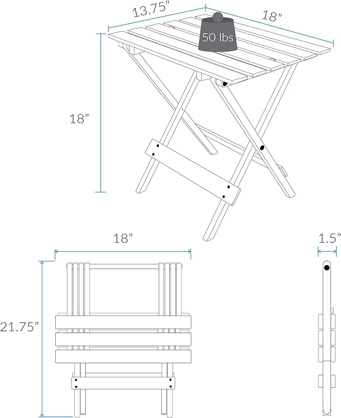 Casual Home Small Folding Side Table (2-Piece Set), 100% Solid Wood, Portable Patio Outdoor Small Table, Plant Stand, No Assembly