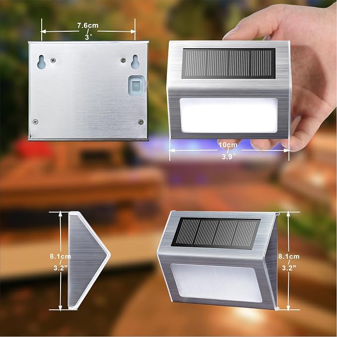 XLUX White Solar Lights for Deck Step Fence Post, SST Housing, 12 Pack | white non-glare LED lamp, sturdy stainless steel casing, for deck, step, fence, pathway, Rainproof, Automatic ON/OFF