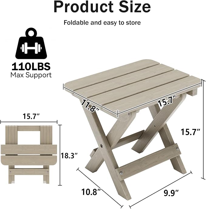 Folding Outdoor Side Table,Small HDPE Patio Table,All-Weather Compact Portable End Table for Patio,Porch,Pool,Brown,11.8" D x 15.7" W x 15.7" H