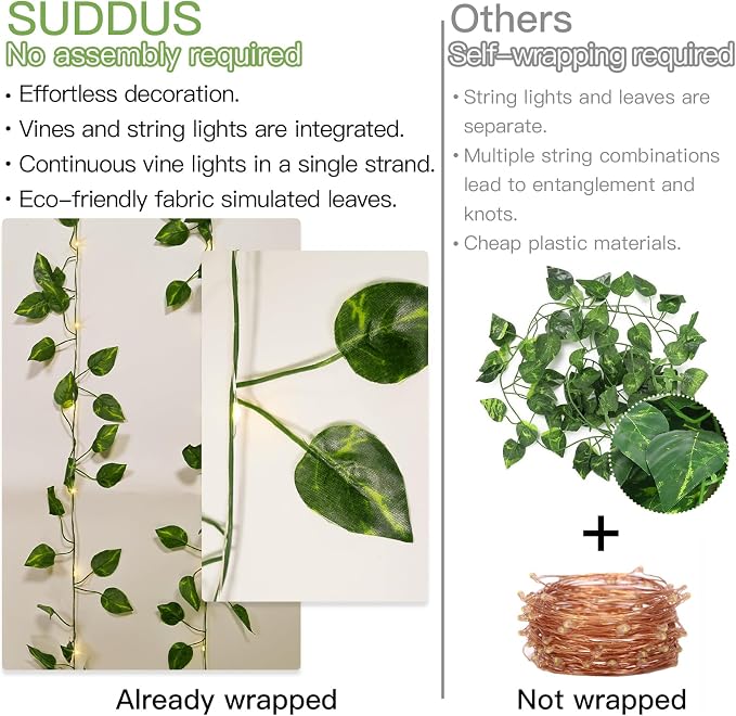Solar Pothos String Lights, 33Ft 100LED Vines with Lights Warm White