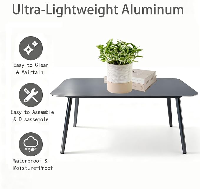 Aluminum Outdoor Side Table, Rustproof Patio Coffee Table | Powder-coated scratch-proof aluminum tabletop, sturdy all-weather frame, easy assembly for garden pool balcony