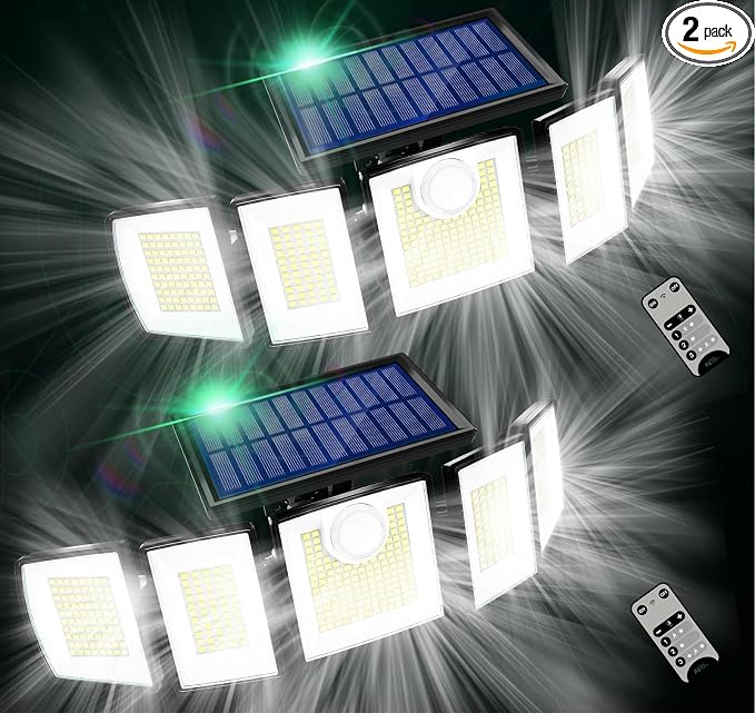 MDCMDCM Solar Lights Outdoor Waterproof Motion Sensor - 3000 Lumens 5-Head Adjustable Solar Flood Light, IP65 Waterproof Solar Security Light for Yard, Garage, Driveway, Garden