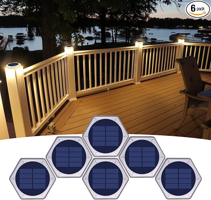 YiLaie Solar Dock Deck Step Lights for Outside Stick on Solar Powered Outdoor Waterproof Driveway Solar Stair Lights for Flat Post Boat Garden Patio Concrete Pathway Walkway Auto ON/Off (6 Pack)