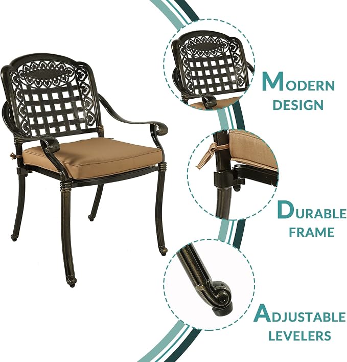 MEETWARM 9-Piece Patio Dining Set Outdoor Furniture with 8 Stackable Patio Chairs and Large Table, 8 Cushions, All Weather Cast Aluminum Patio Garden Set, 2" Umbrella Hole, Dark Bronze