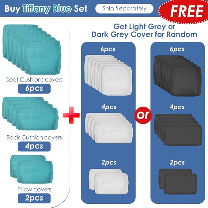 RADIATA 7 Piece Wicker Patio Furniture Set with Fire Pit, All-Weather Outdoor Sectional Couch High Back Large Size, Modular Backyard Seating Sofa Set with Propane/Natural Gas Firepit Table, Grey&Teal