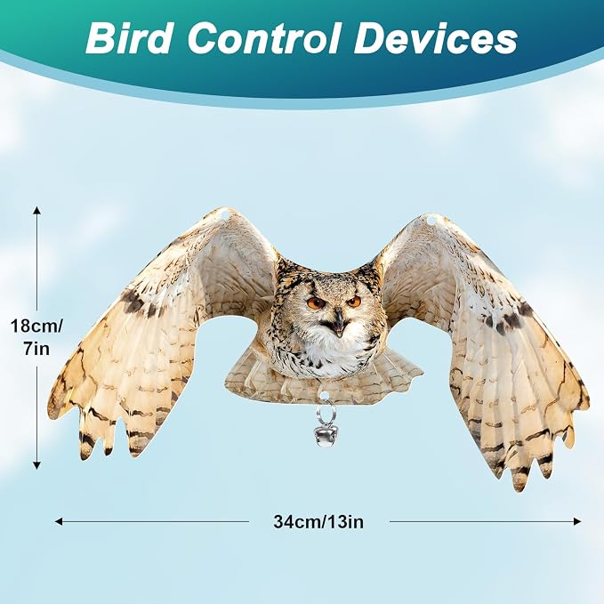 Owls to Keep Birds Away: 4Pcs Fake Owl with Reflective Tape for Garden Patio, Reflective Hanging Decoration to Keep Birds Pigeon from Windows Tree