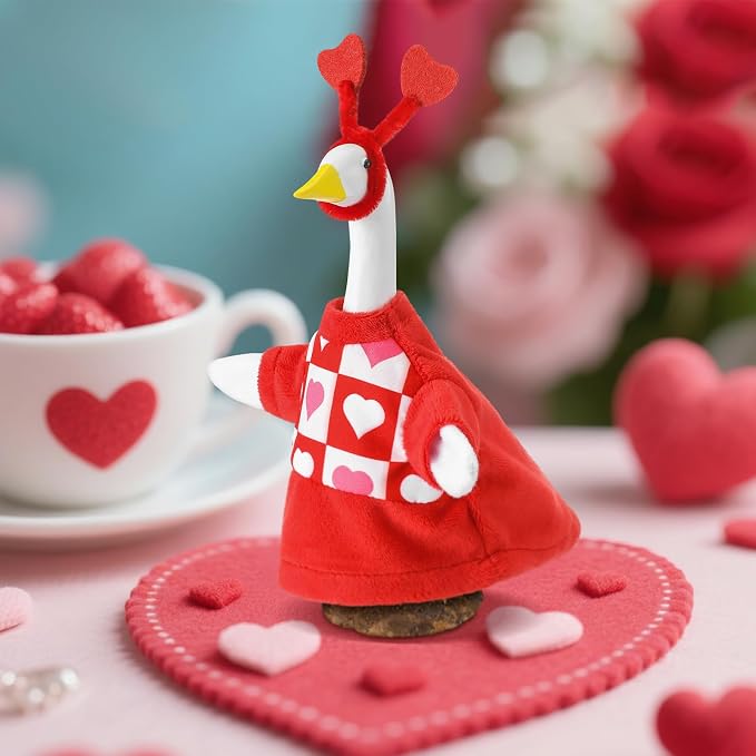 7'' Desk Valentine Heart Goose Outfit Mini Porch Goose Clothes Yard Silly Lawn Duck Shirt for School Classroom Cement Plastic Duck Student