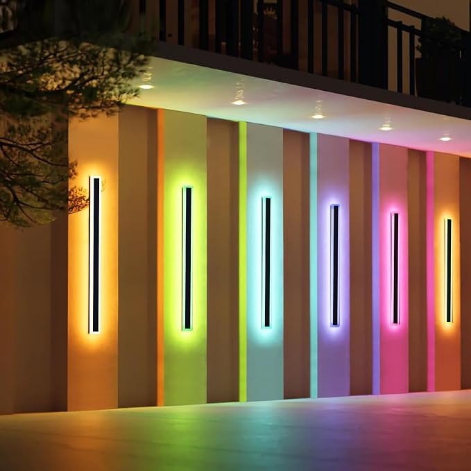 47inch Modern Wall Lights Outdoor, 10 Colour Variations Dimmable Long Wall Sconce, IP65 Waterproof 3000K-6000K Simple Acrylic Exterior Wall Lighting Fixtures for House Garage Front Patio
