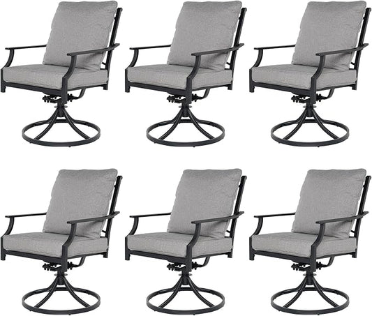Grand patio Dining Chairs Set of 6，Outdoor Swivel Patio Dining Chairs Set of 6，Swivel Rocker Dining Chair，Outdoor Dining Chairs with Grey Cushions, Patio Chairs for Outside, Garden Lawn Porch