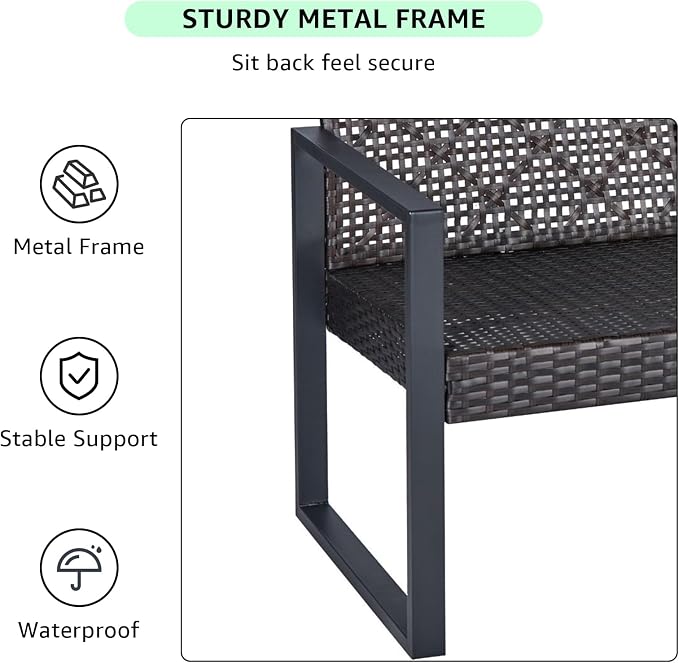 Outdoor Patio Furniture Set, 4 Piece Rattan Wicker Sectional with Loveseat Couch Sofa, Coffee Table and Chairs, Conversation Seating for Balcony, Porch, Deck, Backyard, Muebles de Exterior