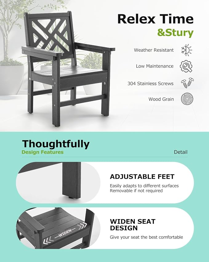 7 Piece HDPE Outdoor Dining Set for 6 Patio Dining Furniture Set with Umberlla Hole, Weather Resistent Outdoor Table and Chairs for Garden, Poolside, Backyard, Deck, Grey